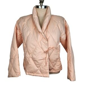 Warm Things Quilted Down Bed Jacket Peach Pink XS Shawl Collar Tie Closure Robe